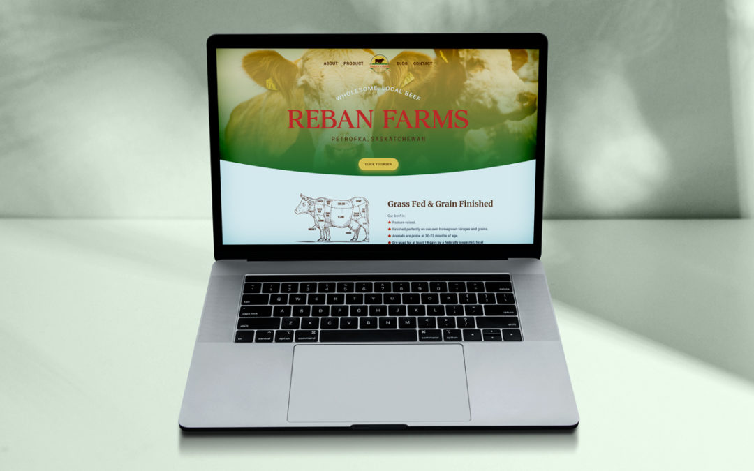 An open laptop displaying the homepage of the new Reban Farms website